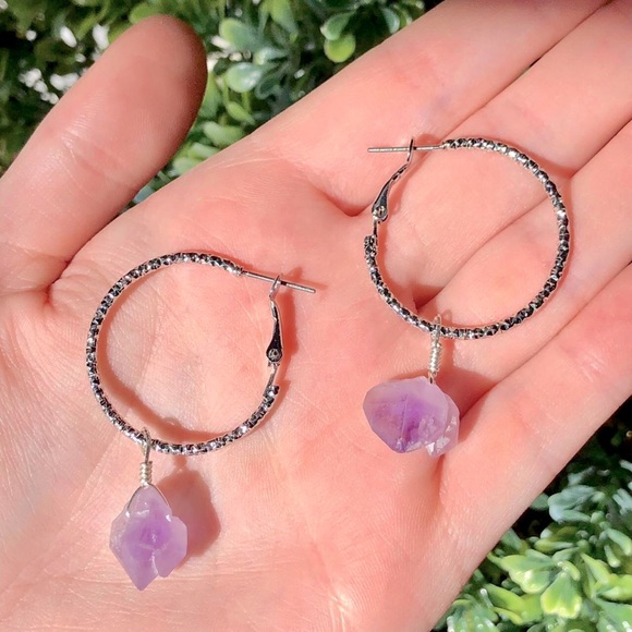 Crystal silver hoop earrings